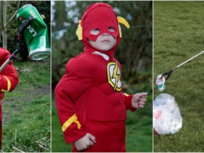 4歳のゴミ拾いスーパーヒーロー
