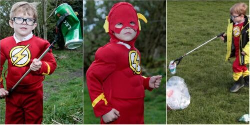 4歳のゴミ拾いスーパーヒーロー