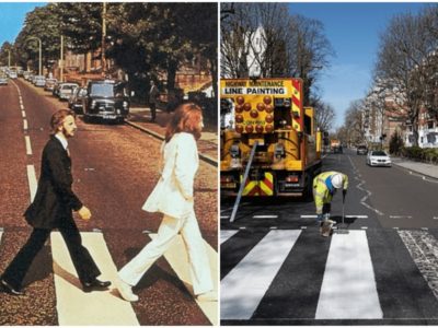 外出禁止のロンドンで世界一有名な横断歩道の塗替え作業