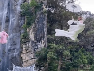 中国絶景スポットで空中ワイヤーアクション体験