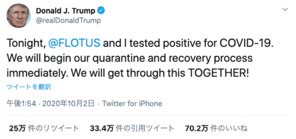 トランプ大統領の新型コロナウイルス感染による死亡リスク