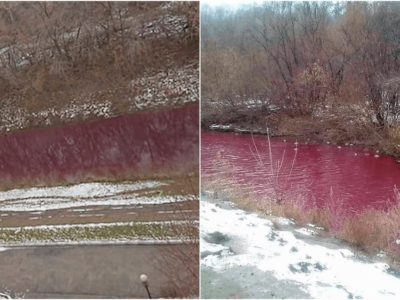 汚染で赤く染まった川