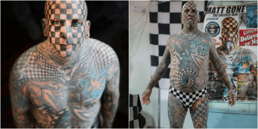 世界一正方形のタトゥー入れたギネス男