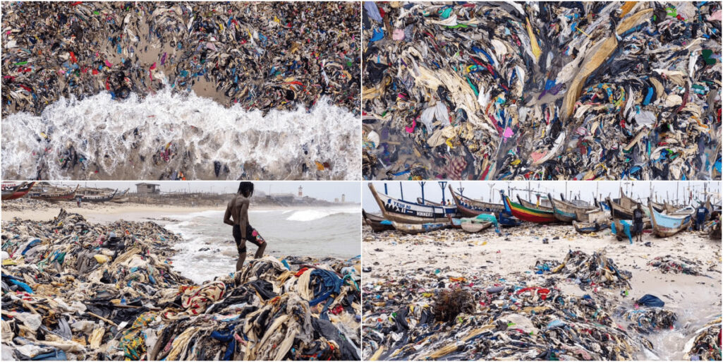 大量の古着が流れ着いて環境を汚染するビーチ