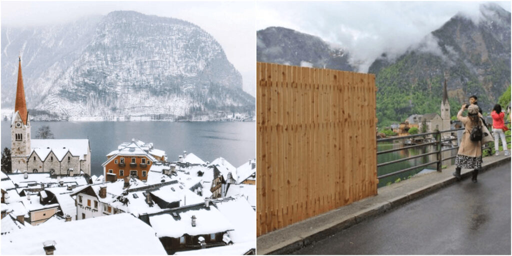 アナ雪観光名所ハルシュタットに自撮り防止の壁