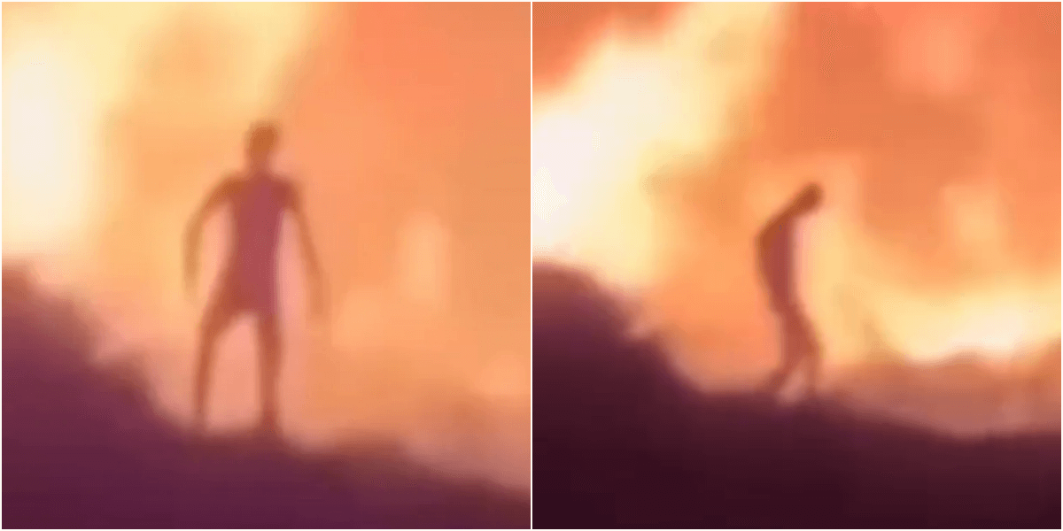 山火事の現場に謎の人型生物動画